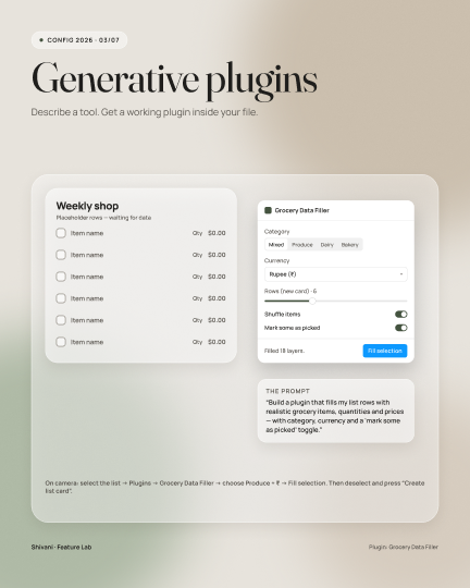 Generative plugin panel filling list rows with grocery data.